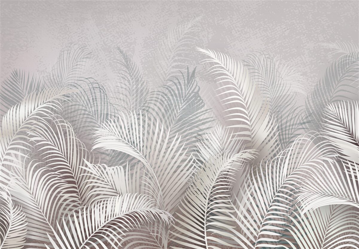 Carta da parati la nebbia avvolge dolcemente le maestose foglie delle palme