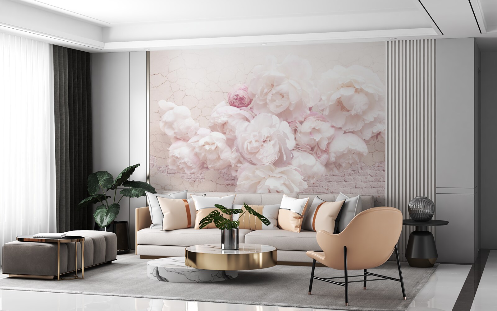 Carta da parati boutique lussureggianti con fiori su sfondo roccioso