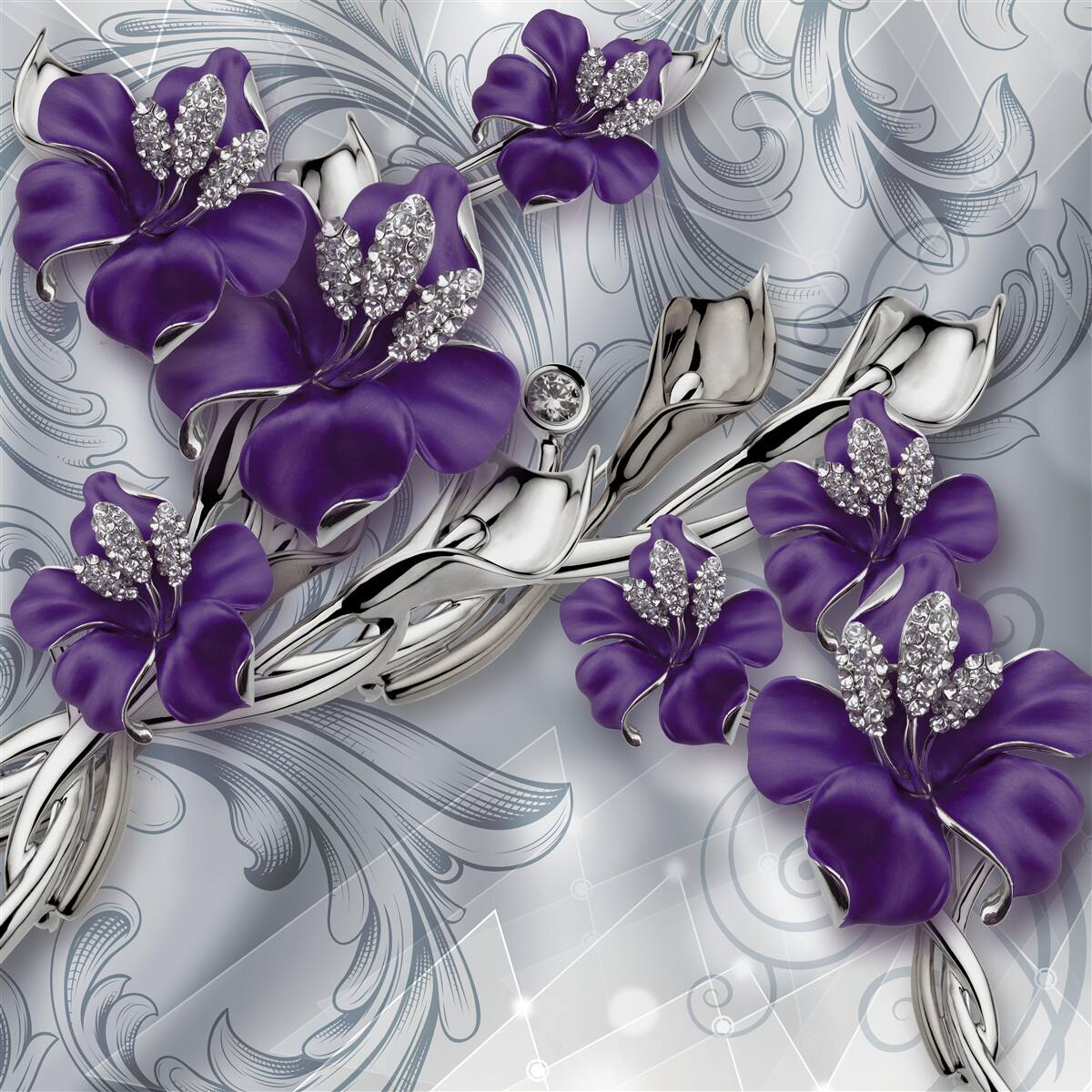 Carta da parati la magnolia è viola tra pietre e oro