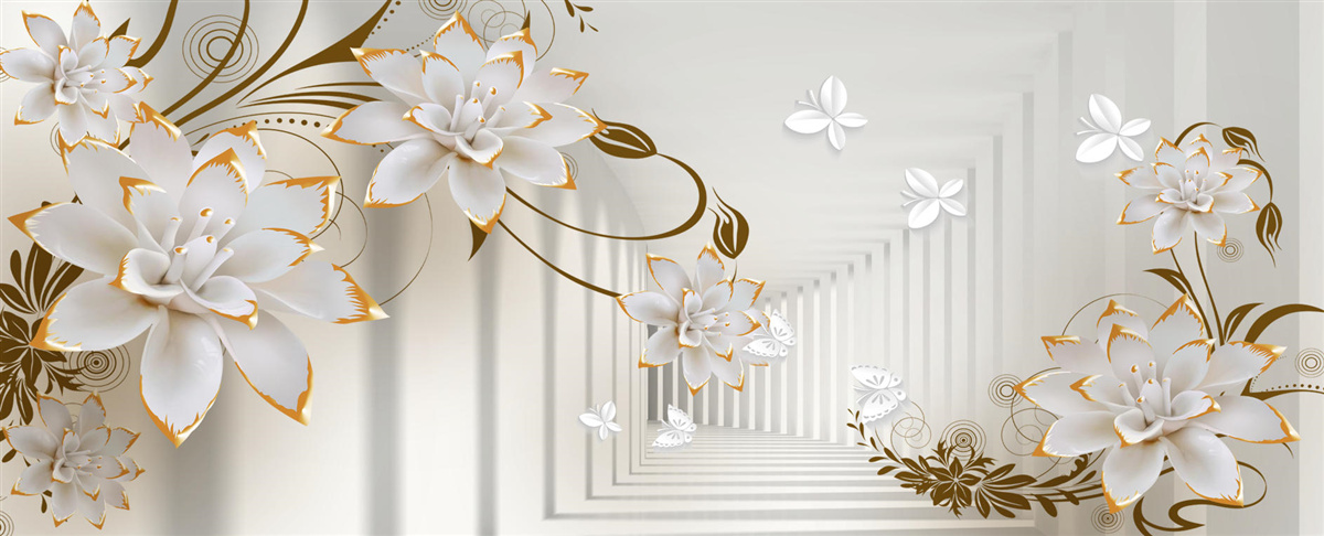 Carta da parati il loto bianco e l'oro sono diventati un'astrazione della galleria