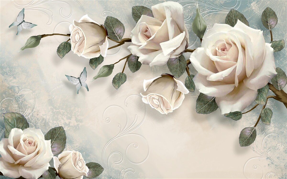 Carta da parati le farfalle e le rose stanno germogliando