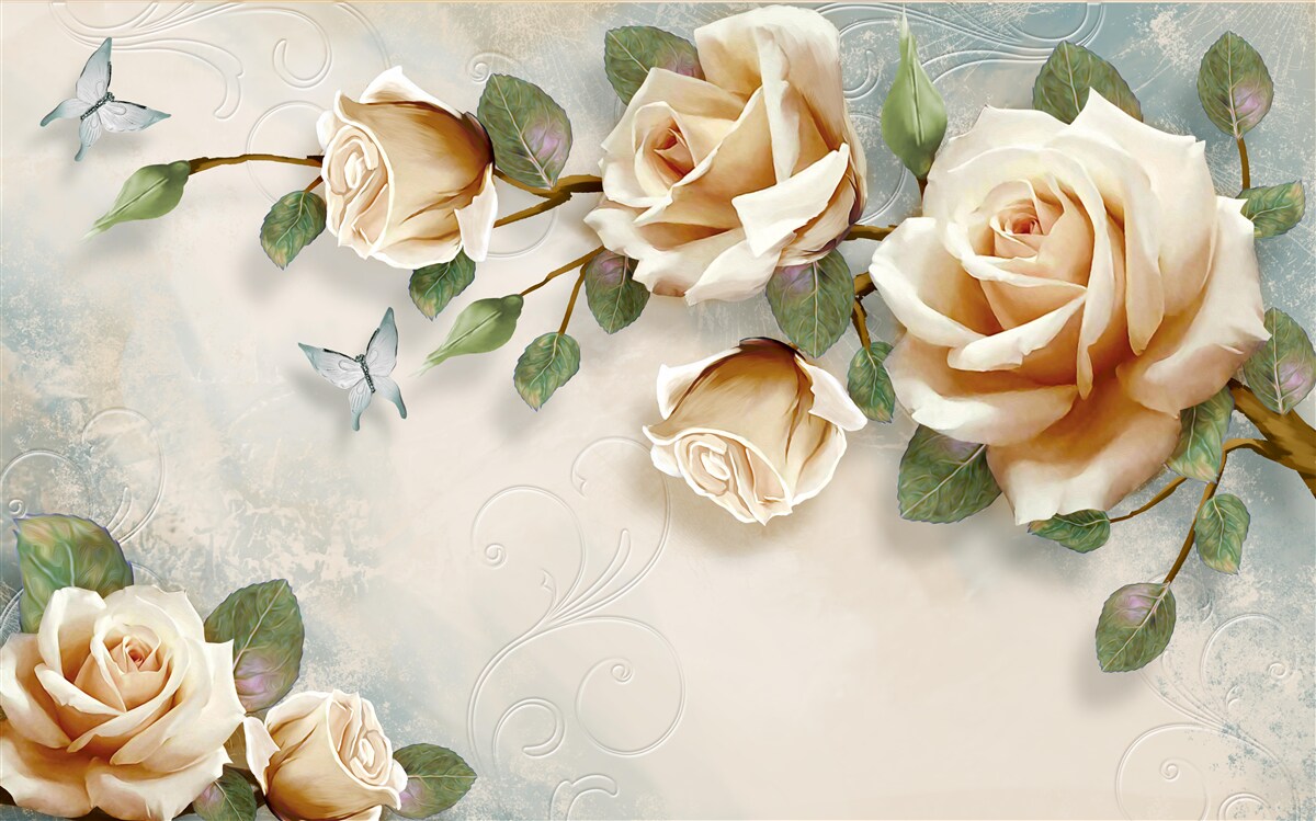 Carta da parati rose morbide in tonalità crema