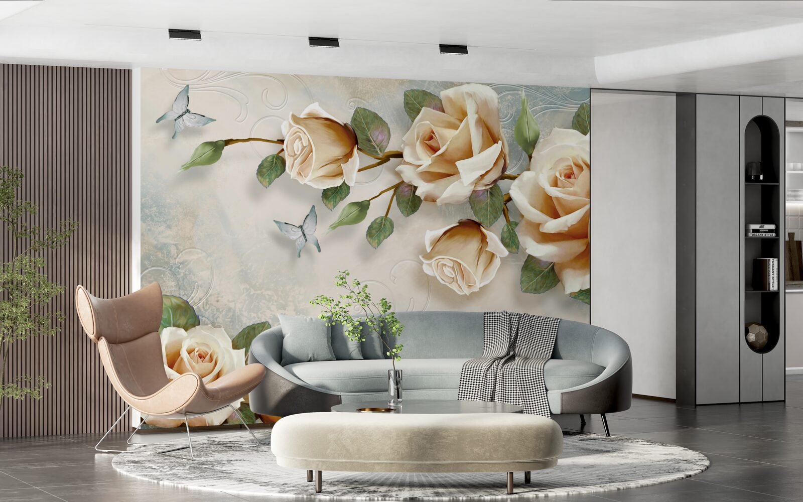 Carta da parati rose morbide in tonalità crema