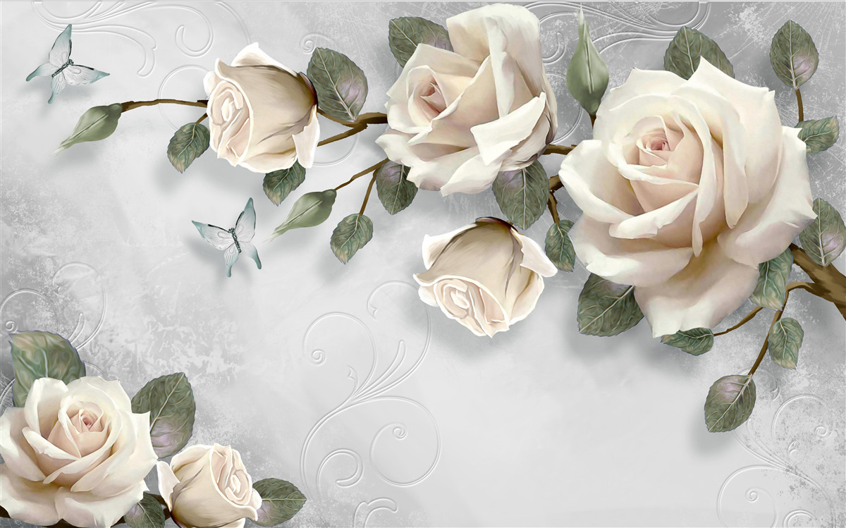 Carta da parati rami di una rosa delicatamente fiorita