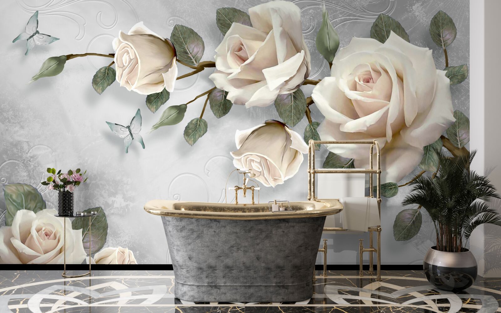 Carta da parati rami di una rosa delicatamente fiorita