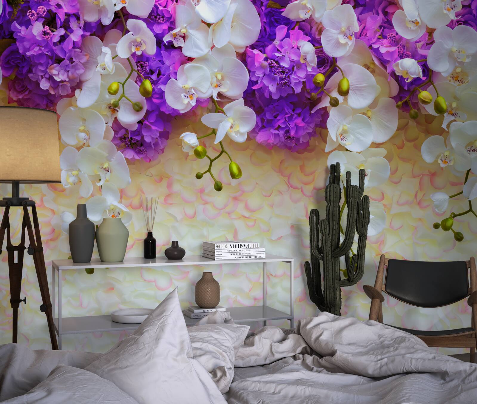 Carta da parati Orchidee bianche come la neve e fiori lilla
