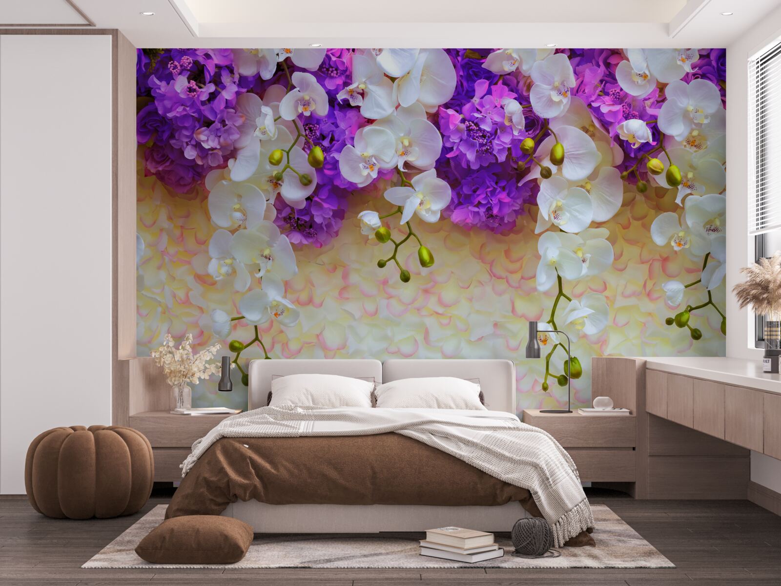 Carta da parati Orchidee bianche come la neve e fiori lilla