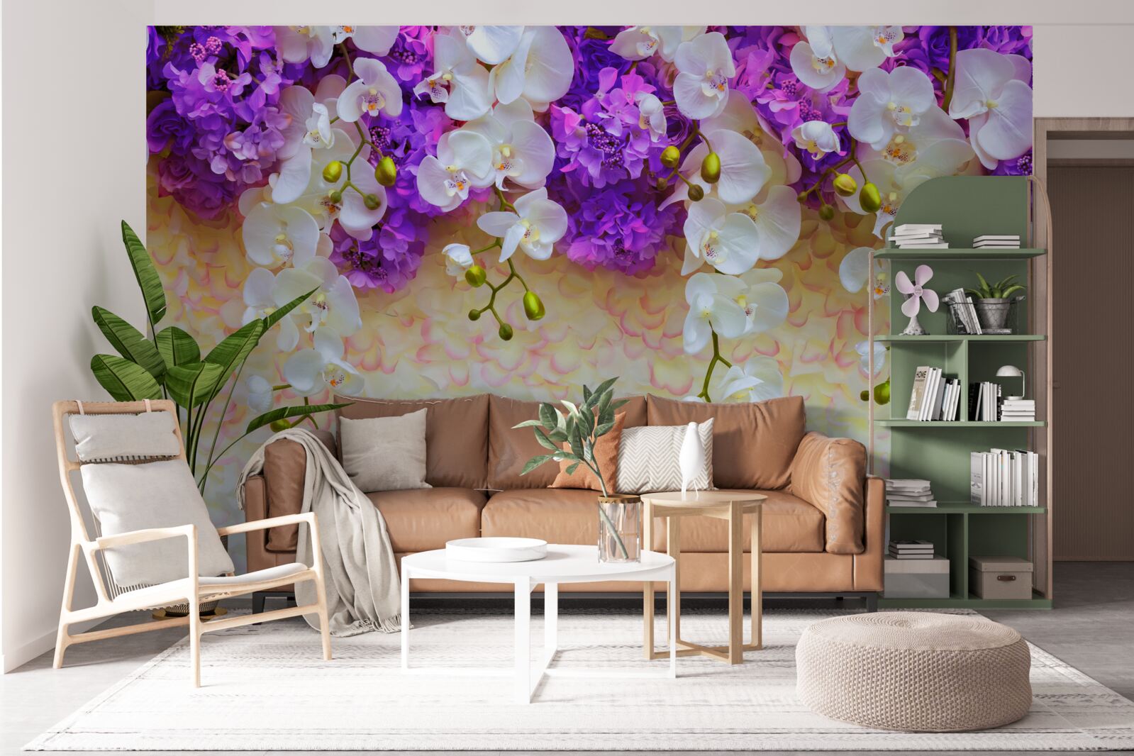 Carta da parati Orchidee bianche come la neve e fiori lilla