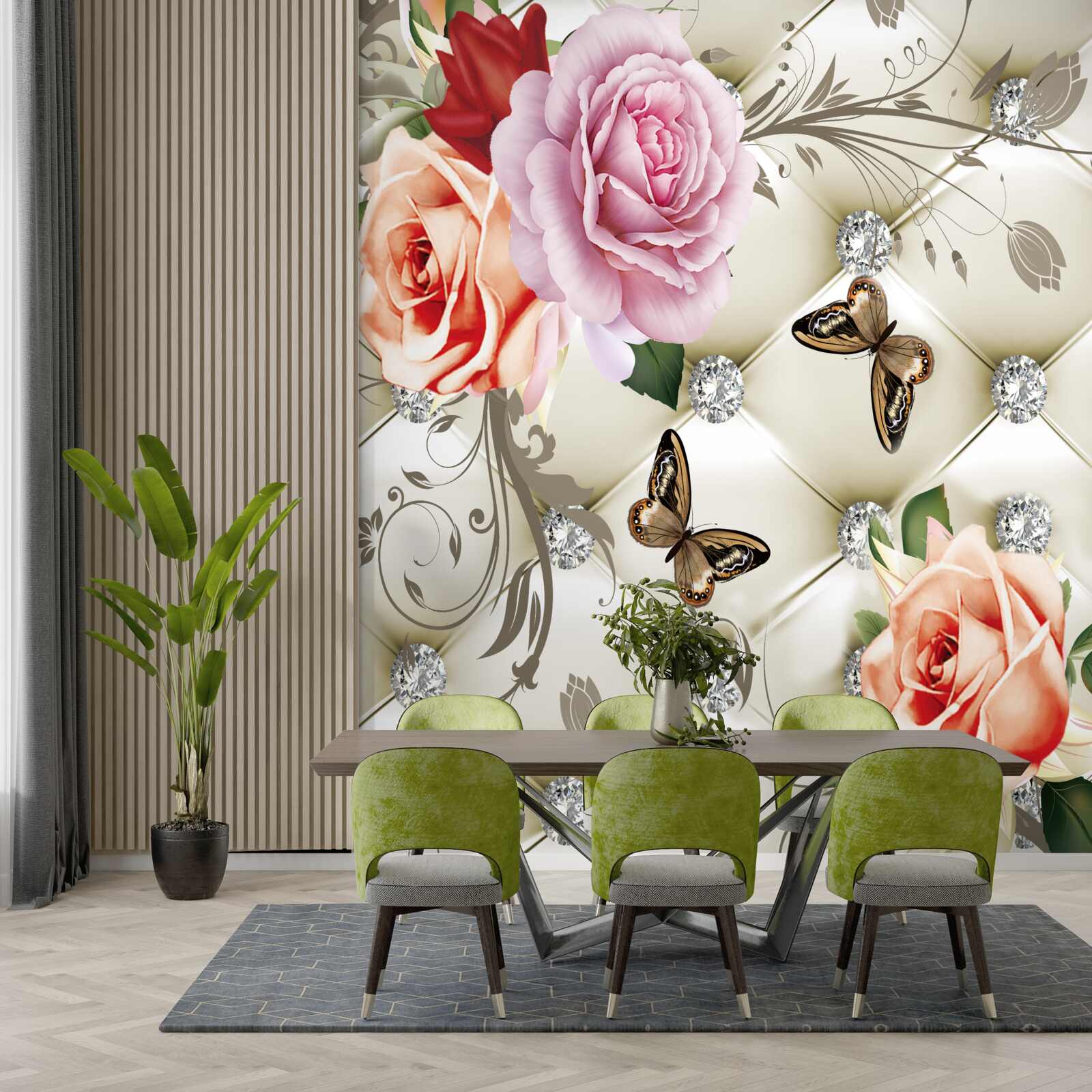 Carta da parati Sfondo astratto decorato con perle, fiori e rose