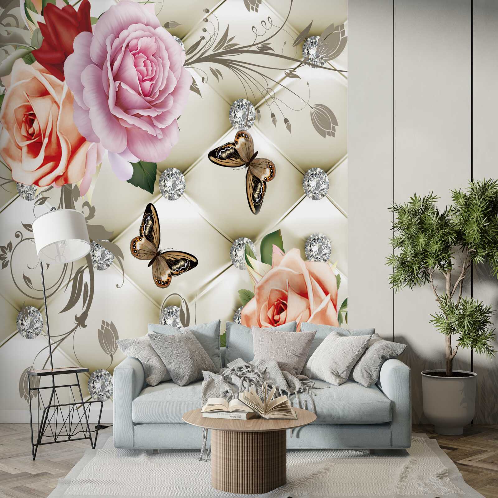 Carta da parati Sfondo astratto decorato con perle, fiori e rose