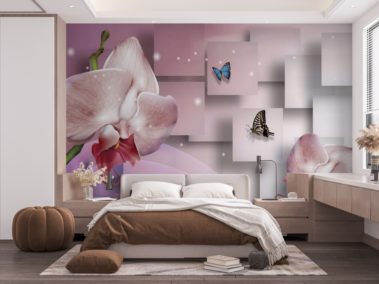 Carta da parati farfalle e orchidee dai colori vivaci