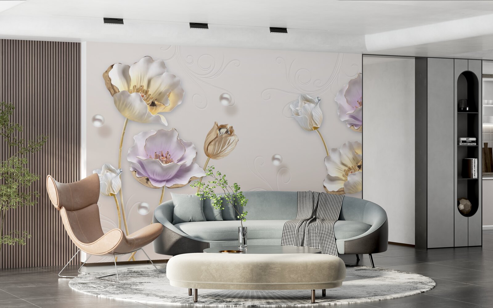 Carta da parati eleganti fiori di madreperla