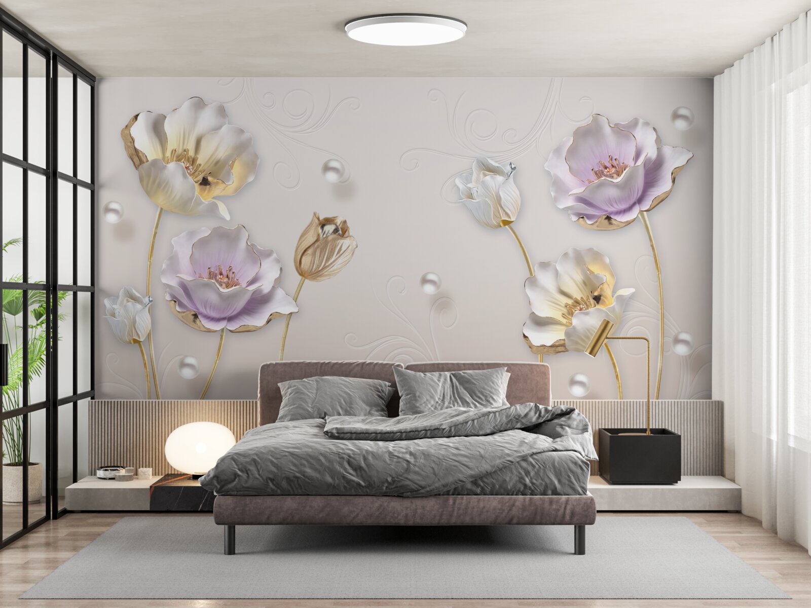 Carta da parati eleganti fiori di madreperla