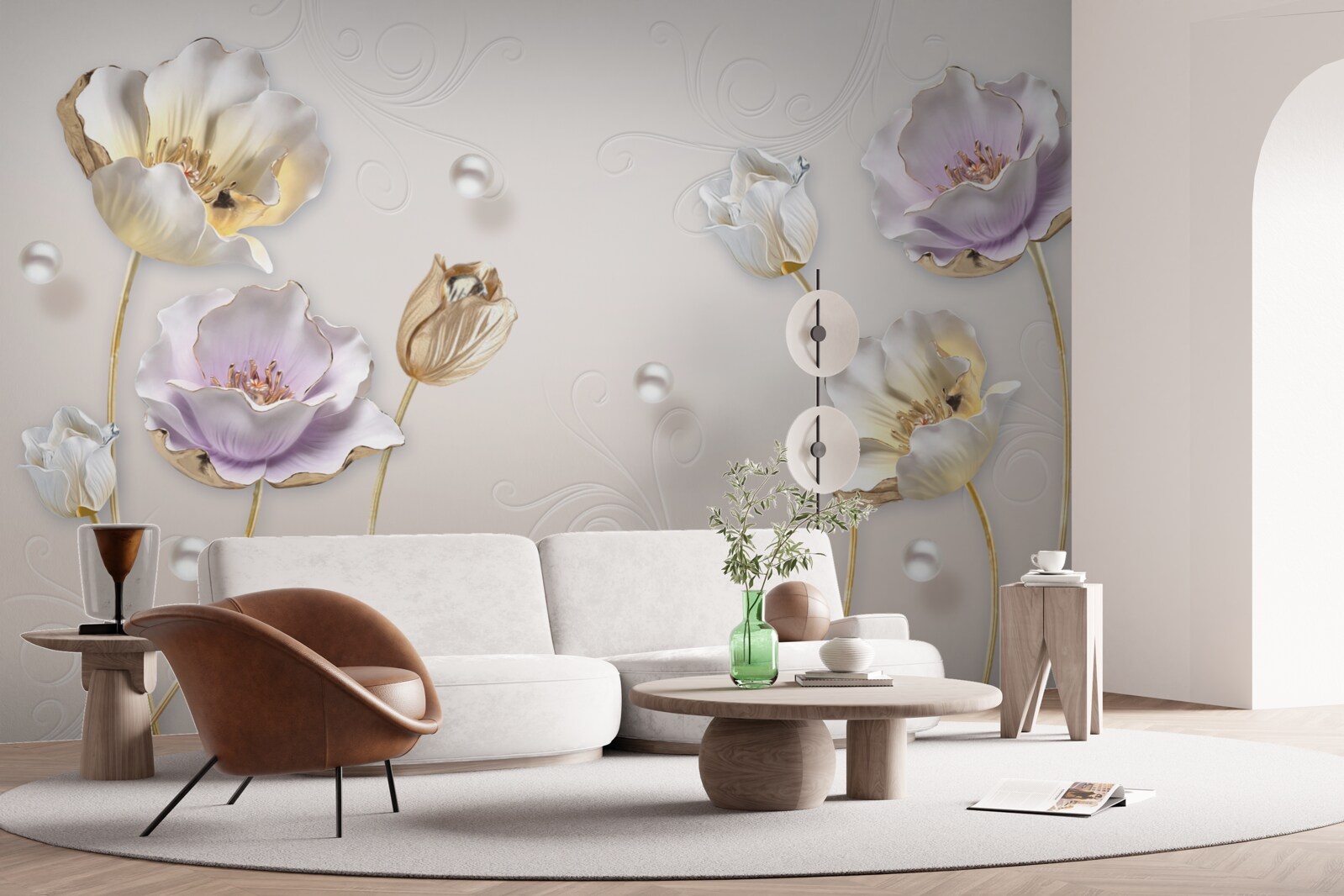 Carta da parati eleganti fiori di madreperla