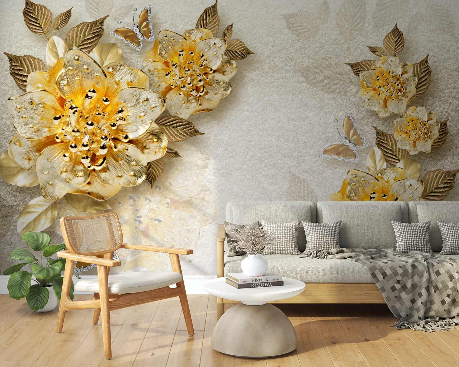 Carta da parati fiori d'autunno dorati