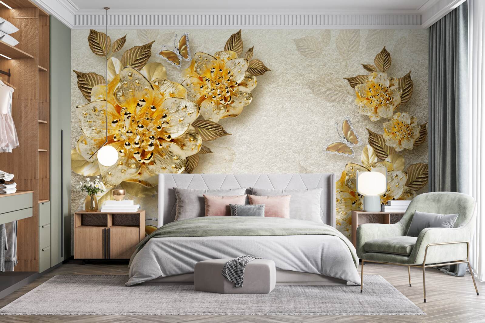Carta da parati fiori d'autunno dorati