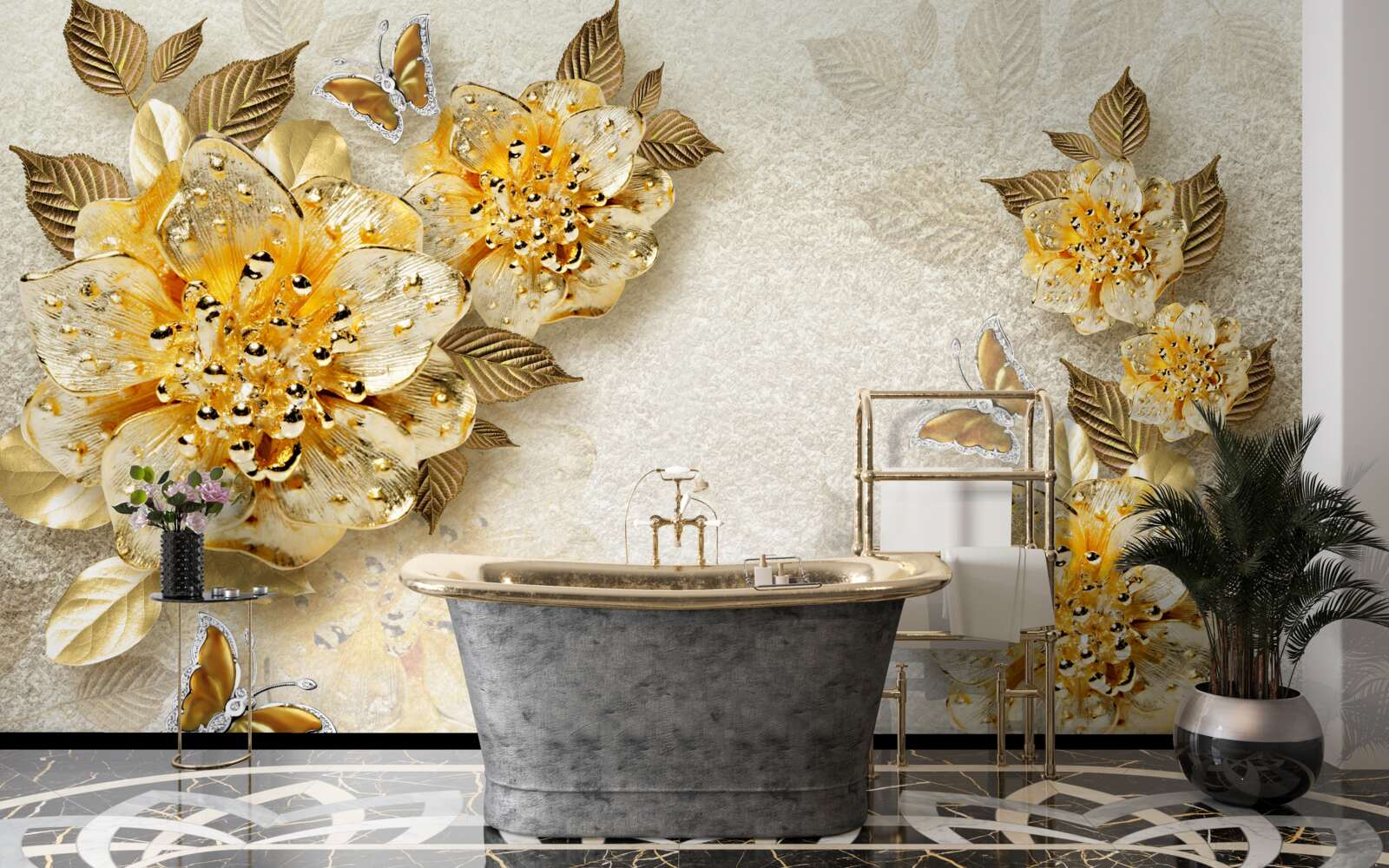 Carta da parati fiori d'autunno dorati
