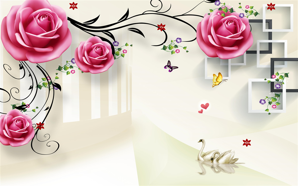 Carta da parati rami d'argento con rose rosa