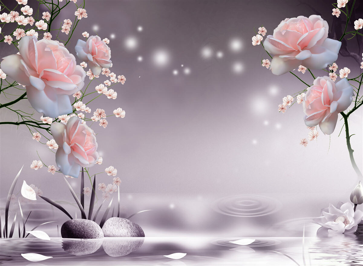 Carta da parati fiori rosa brillante raffigurati su uno sfondo astratto