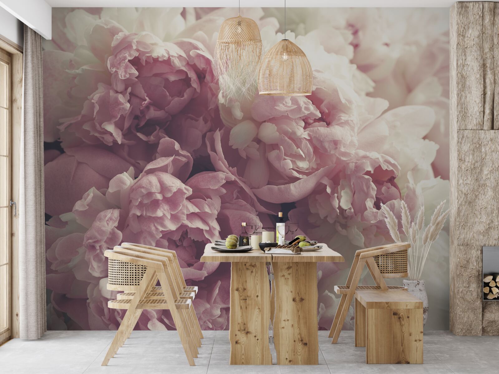 Carta da parati grandi peonie rosa