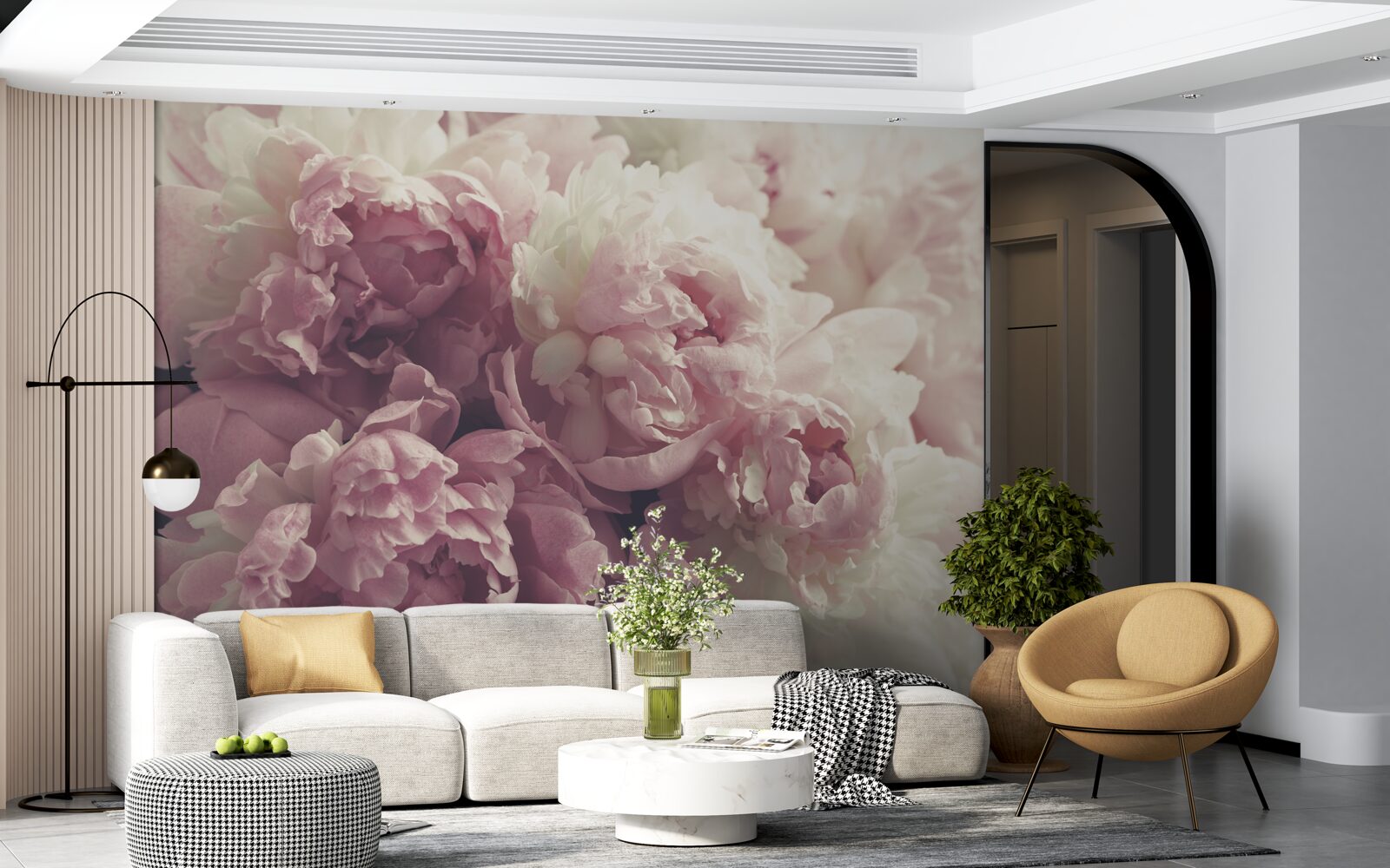 Carta da parati grandi peonie rosa