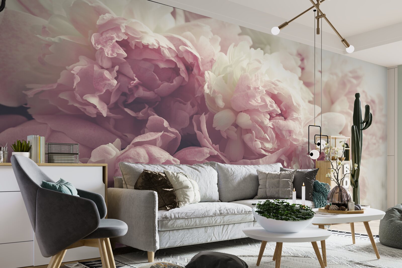 Carta da parati grandi peonie rosa