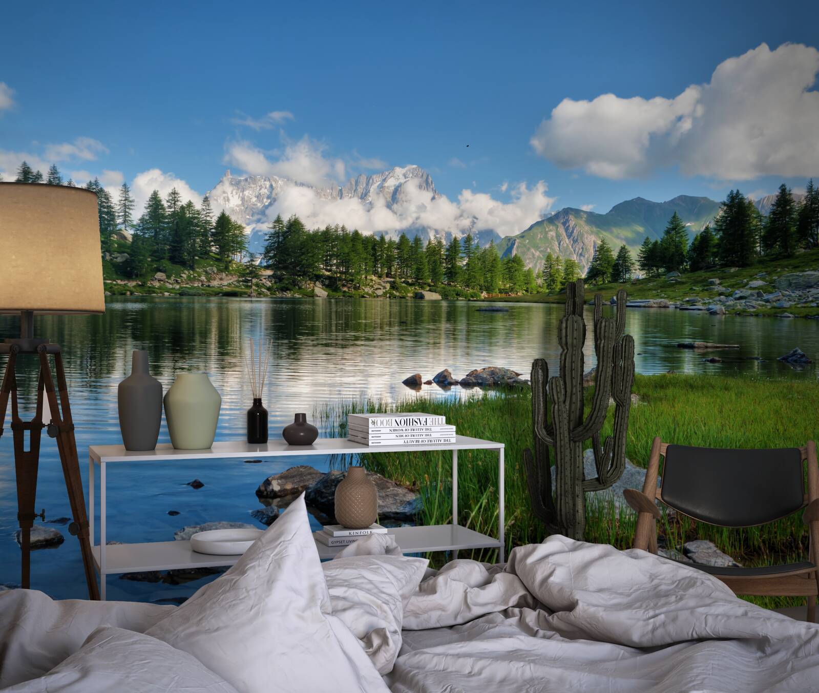 Carta da parati panorama montano con vista sul fiume