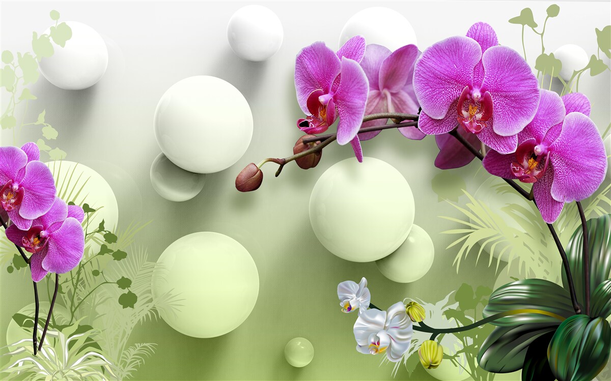 Carta da parati orchidee nei toni del bianco e del viola