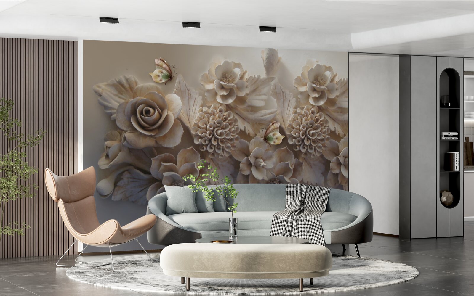 Carta da parati set di fiori grandi in tonalità crema