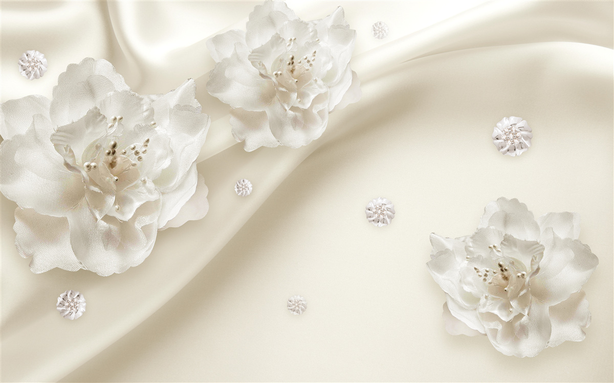 Carta da parati delicate rose bianche sul tessuto