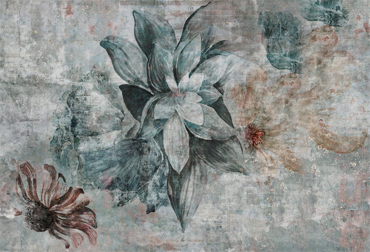 Carta da parati piante da fiore su una barriera di cemento