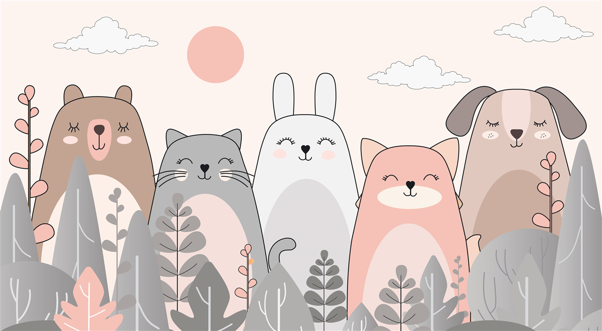 Carta da parati cinque animali affascinanti e diversi tra loro