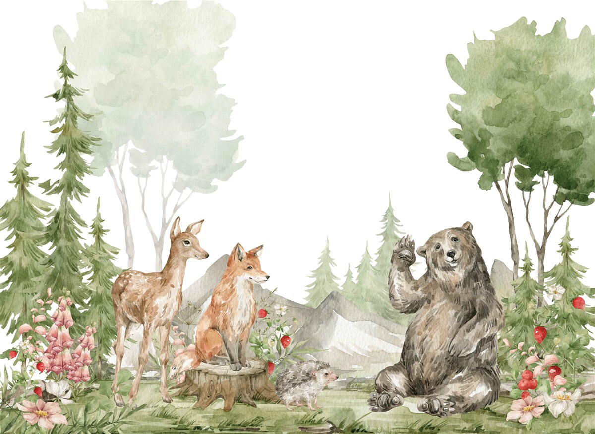 Carta da parati un prato magico abitato da creature della foresta