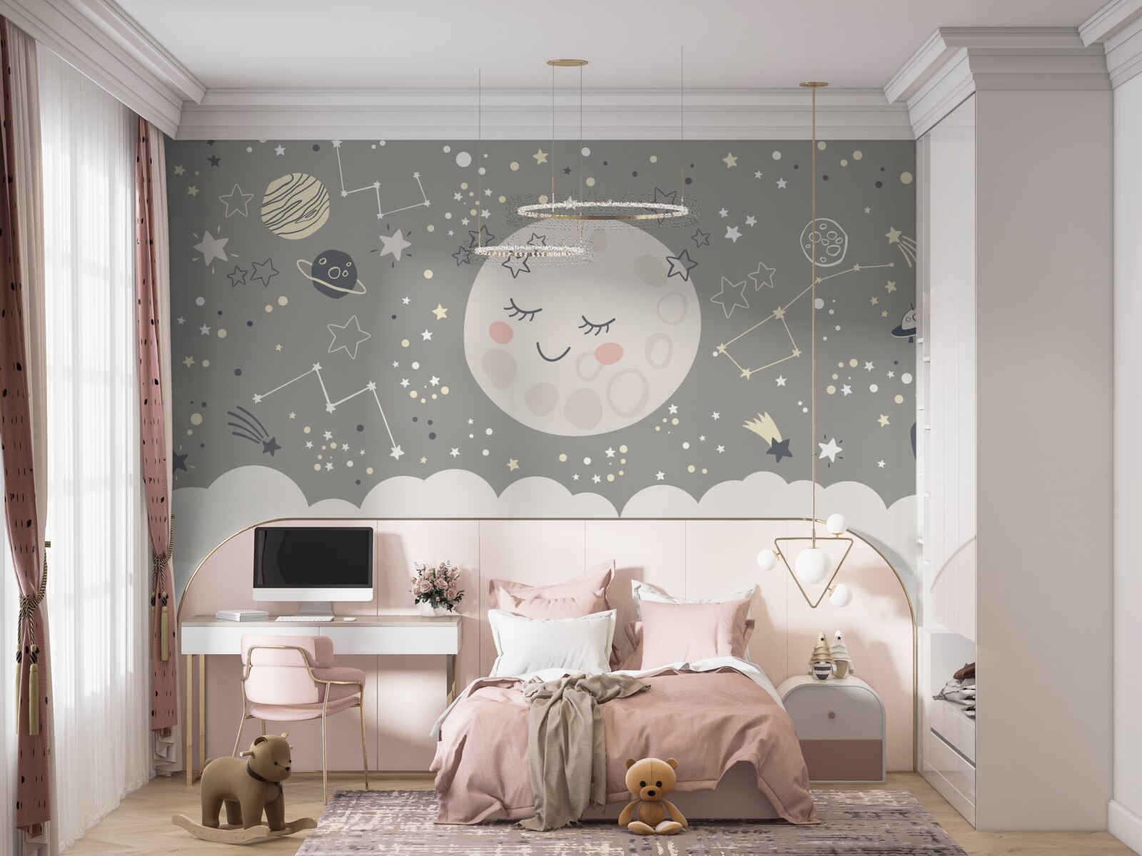 Carta da parati luna piena con le palpebre chiuse