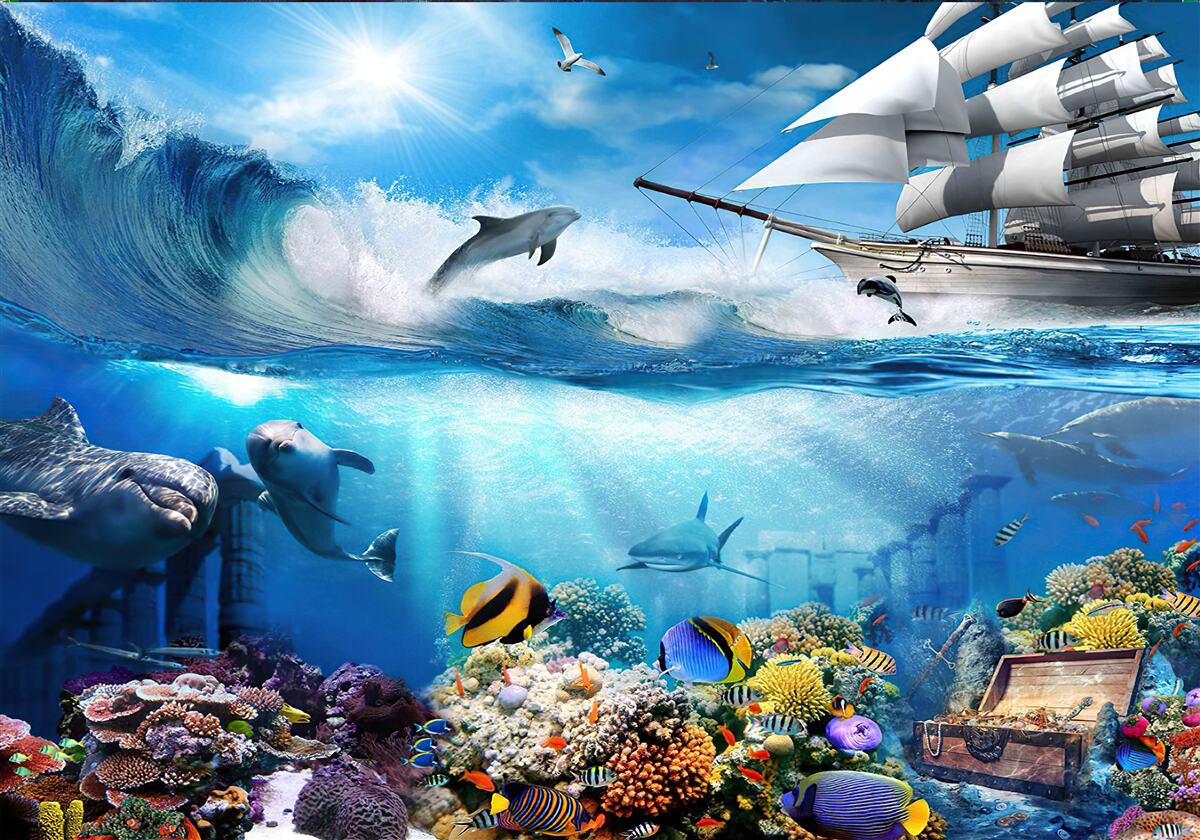 Carta da parati la nave e l'universo acquatico sotto di essa