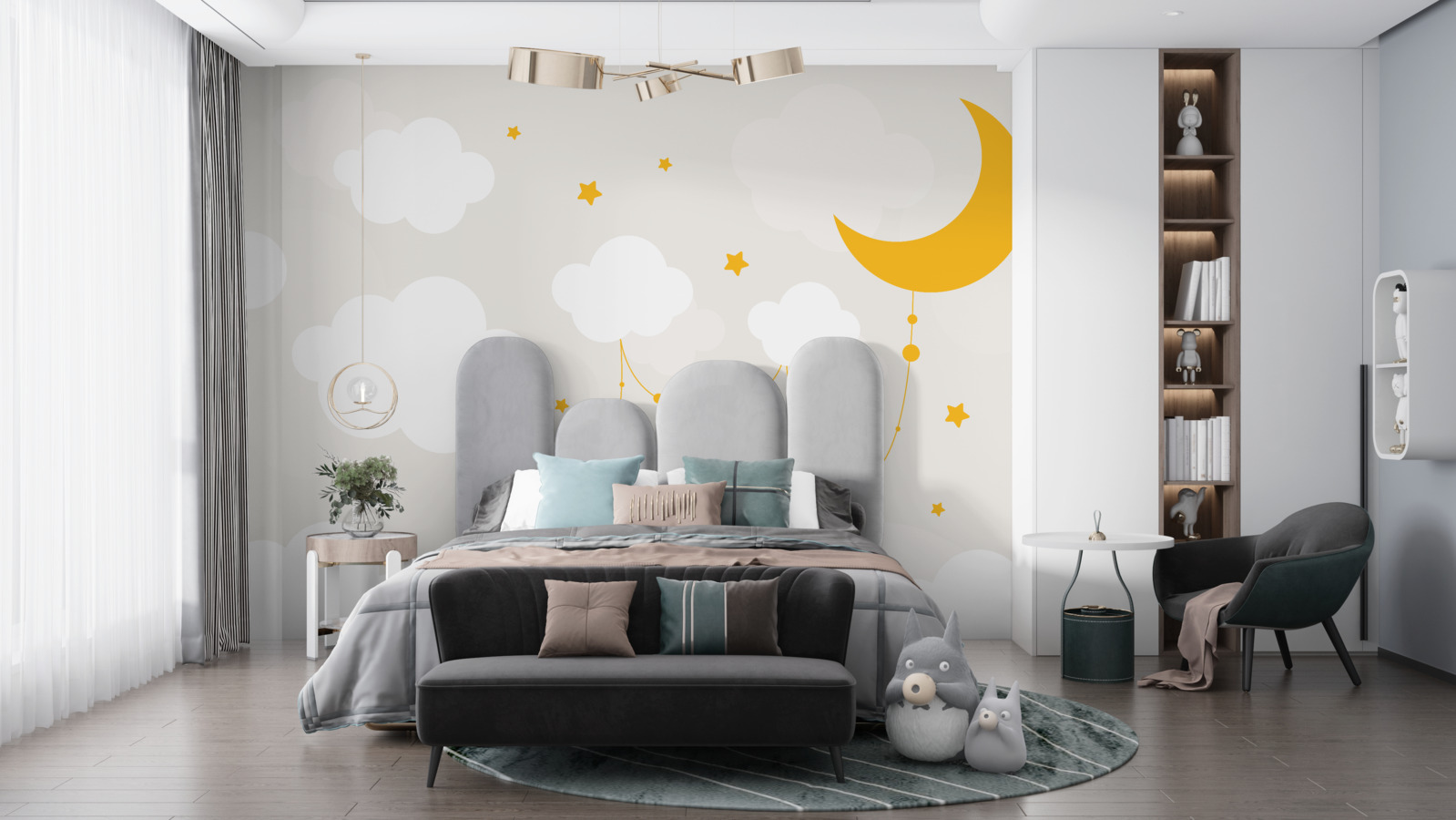 Carta da parati la luna ha una tonalità dorata e piccole stelle