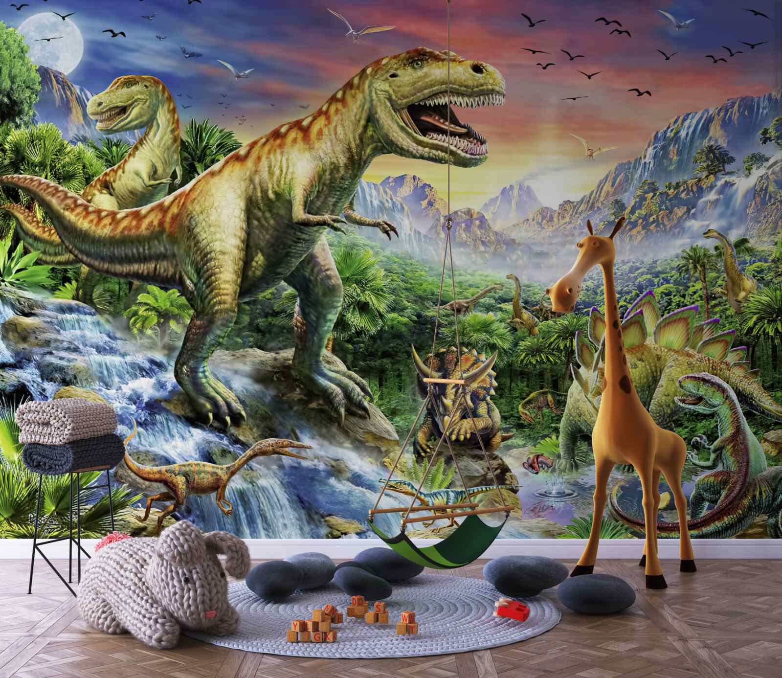 Carta da parati dinosauri in cima alle montagne