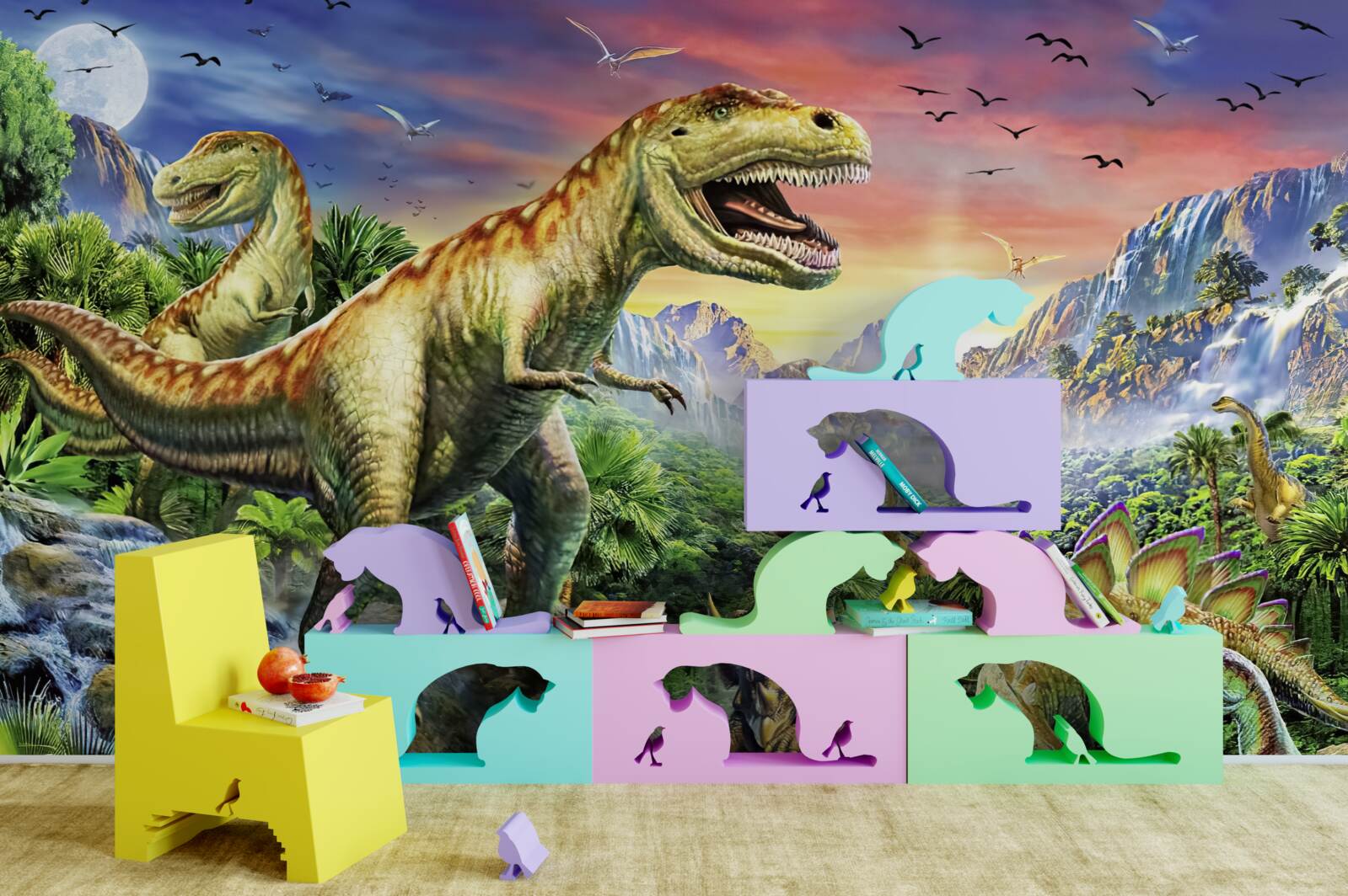 Carta da parati dinosauri in cima alle montagne