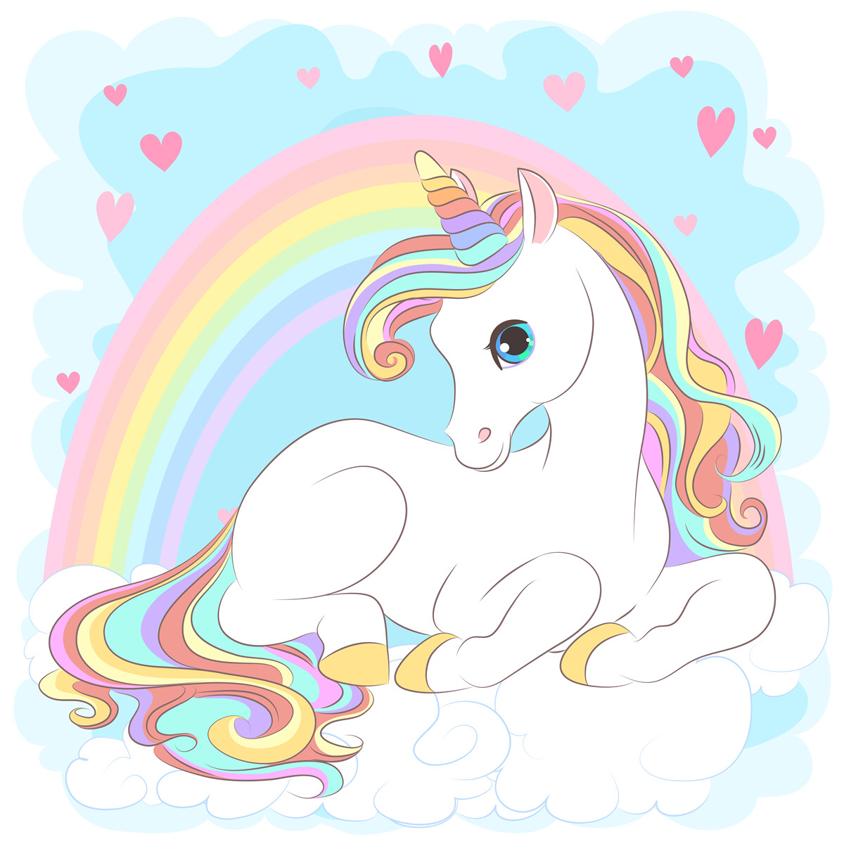 Carta da parati unicorno su sfondo arcobaleno