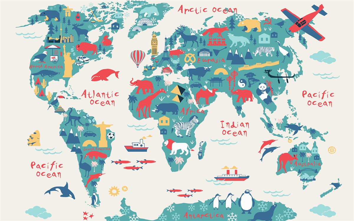 Carta da parati una mappa del mondo a colori vivaci