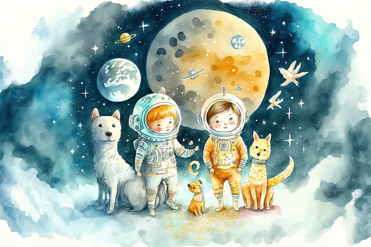 Carta da parati bambini nello spazio con gli animali
