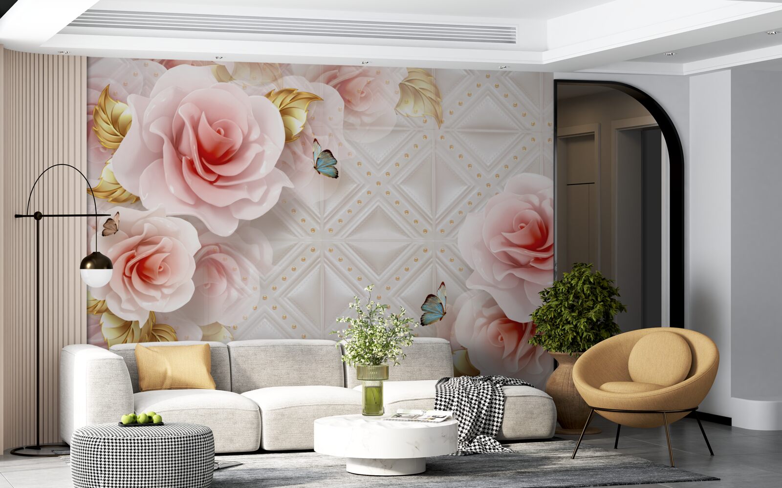 Carta da parati una rosa rosa brillante rivela i suoi lussuosi boccioli