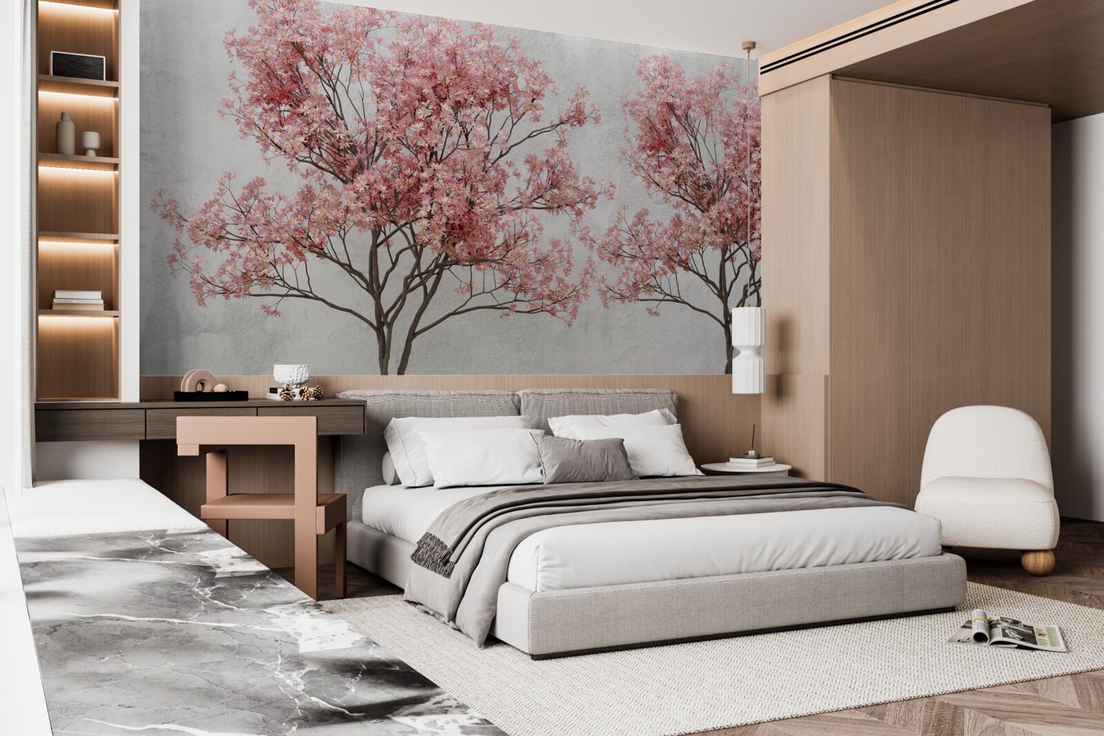 Carta da parati la nebbia del mattino avvolge i fiori rosa di sakura
