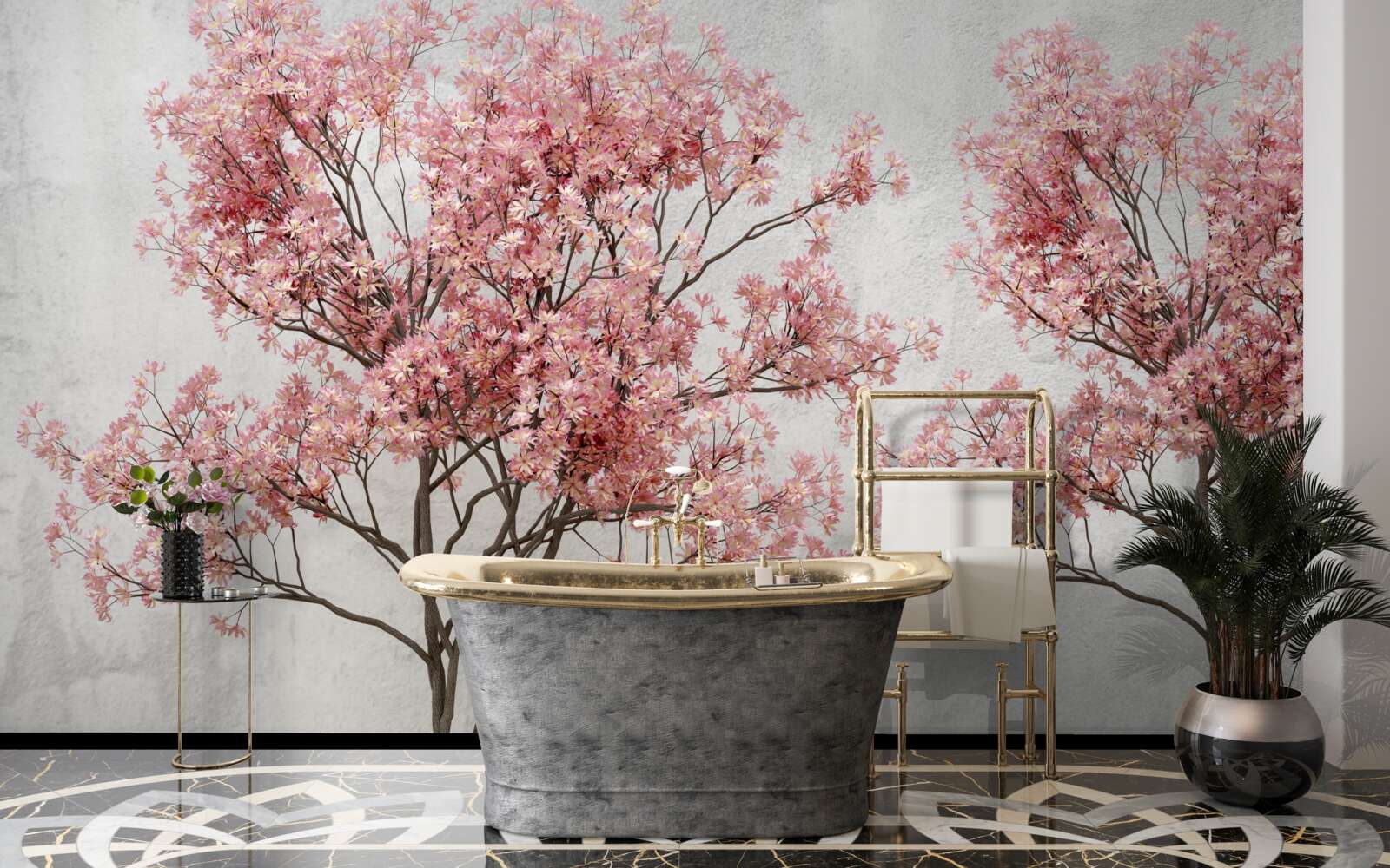 Carta da parati la nebbia del mattino avvolge i fiori rosa di sakura