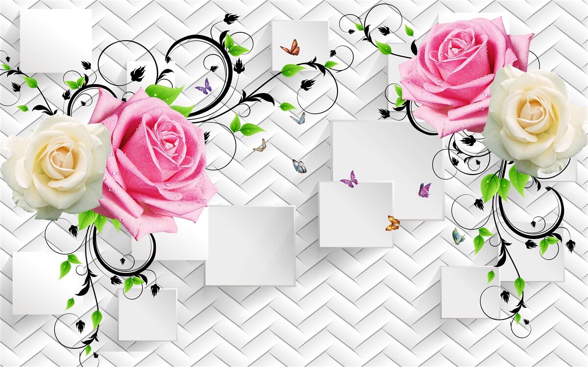 Carta da parati rose bianche e rosa su sfondo astratto