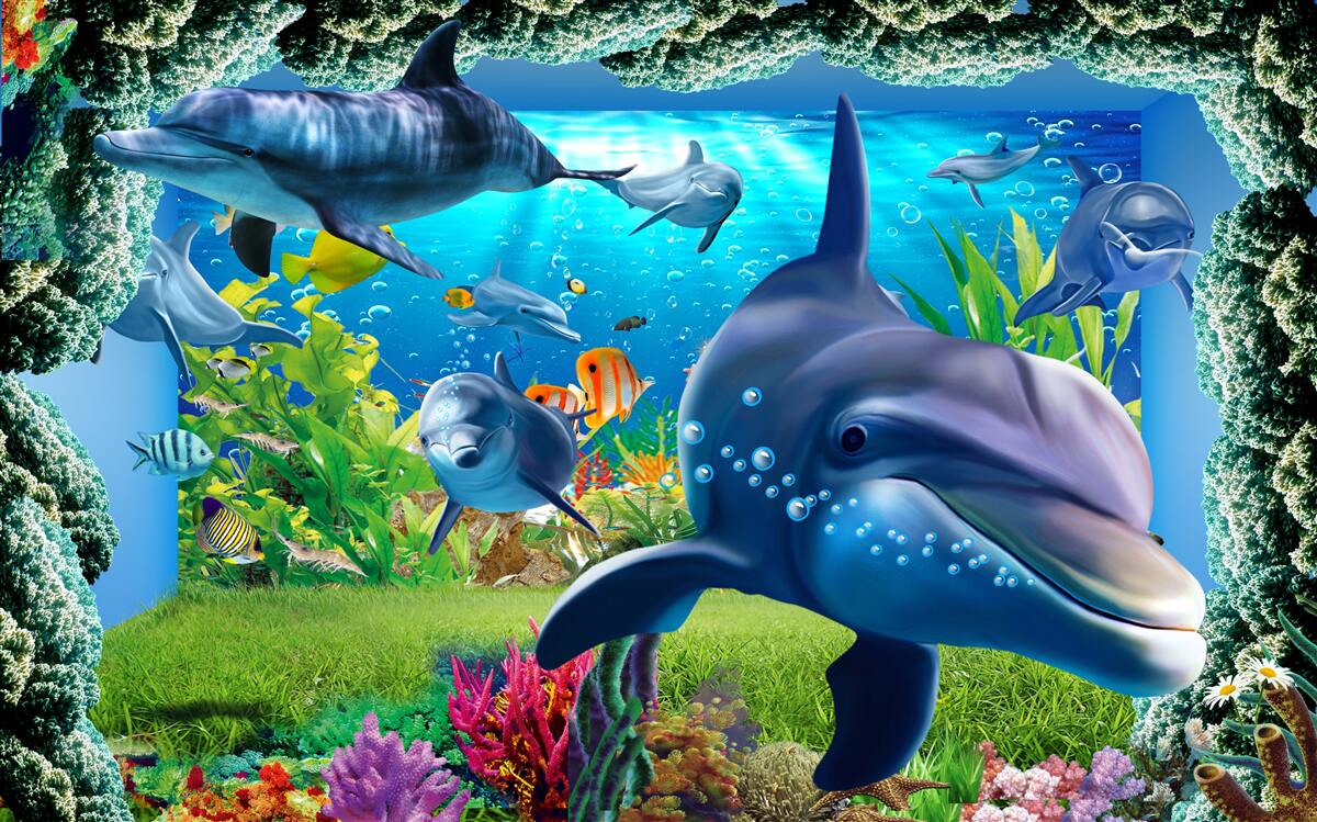 Carta da parati delfini nell'ambiente acquatico