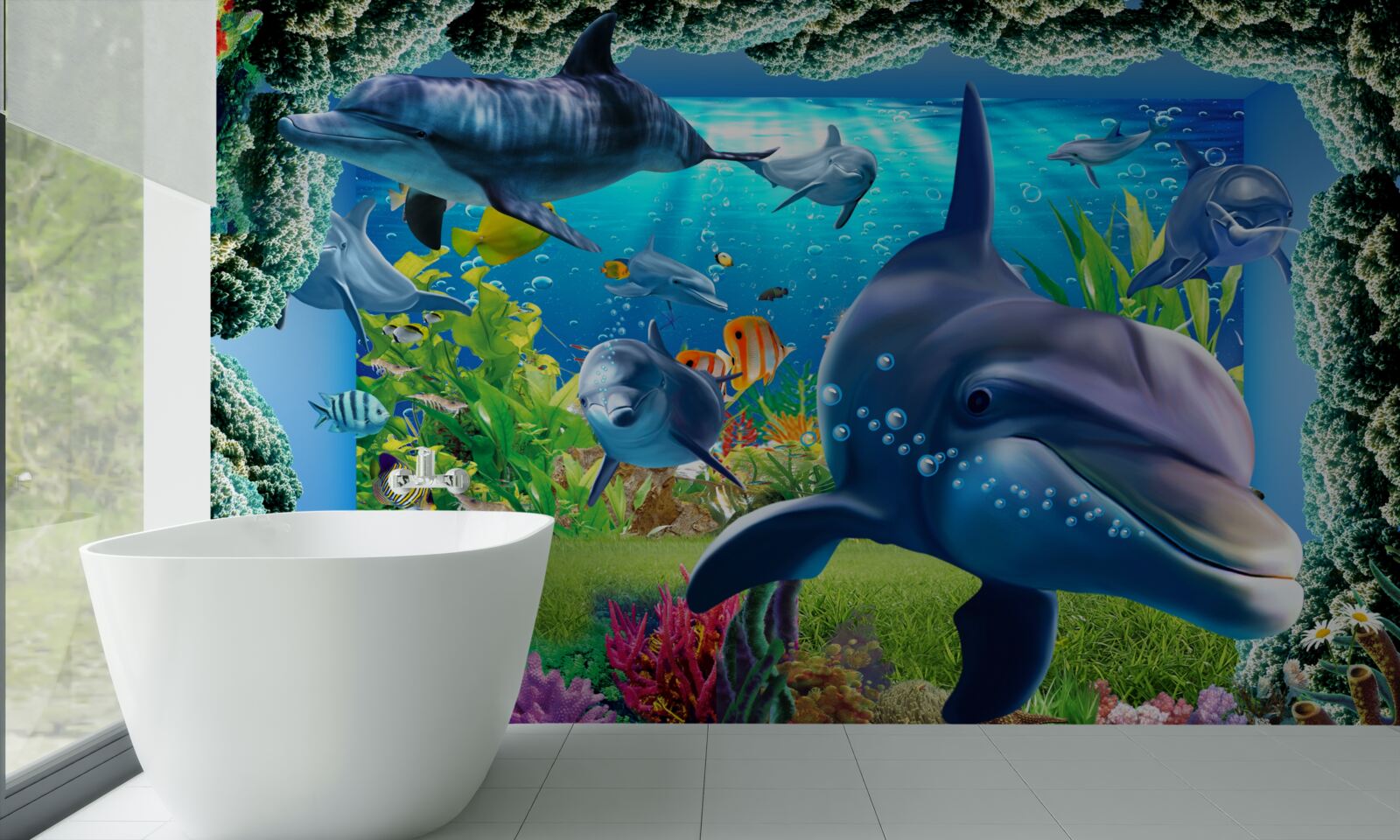 Carta da parati delfini nell'ambiente acquatico