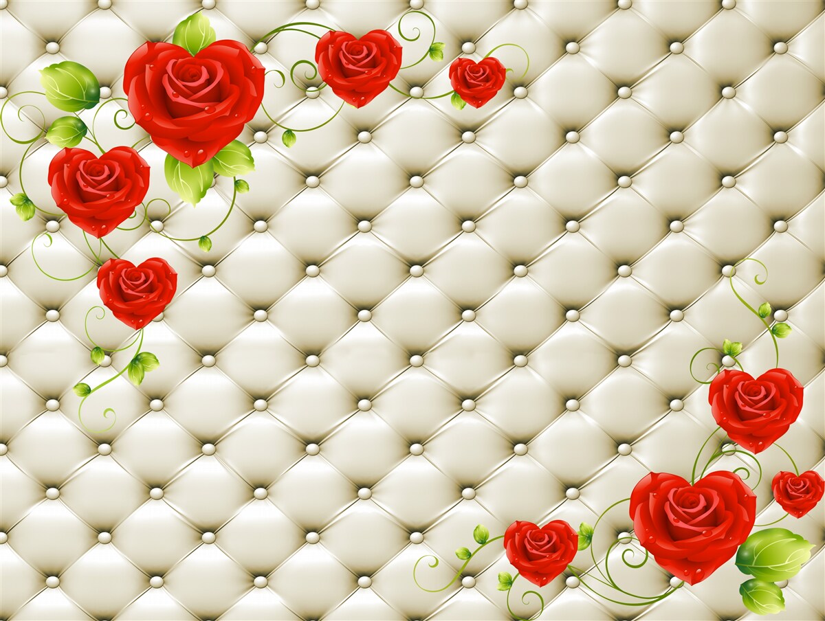 Carta da parati texture in tessuto con elementi decorativi e rose rosse