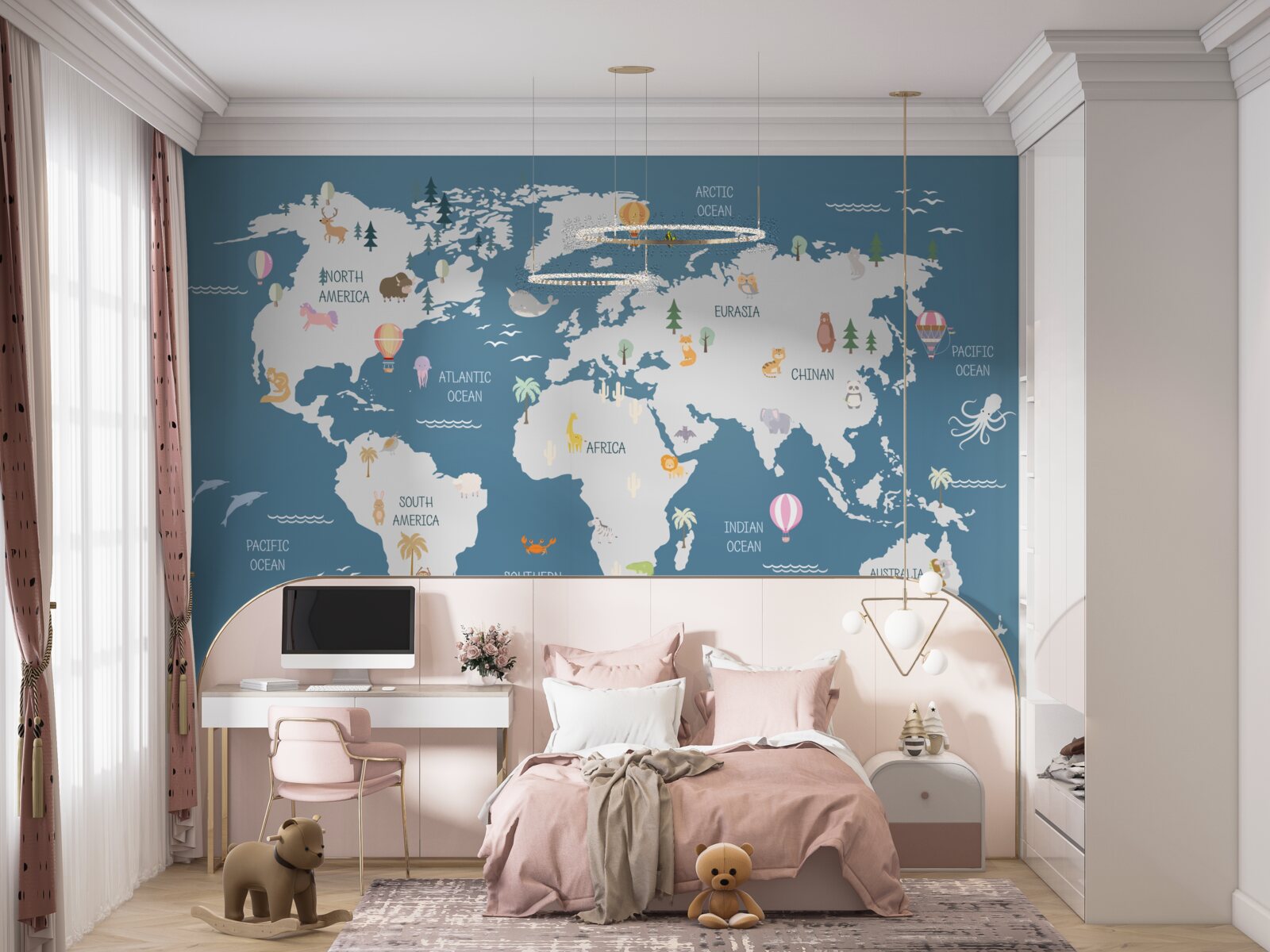 Carta da parati mappa del mondo su sfondo blu scuro
