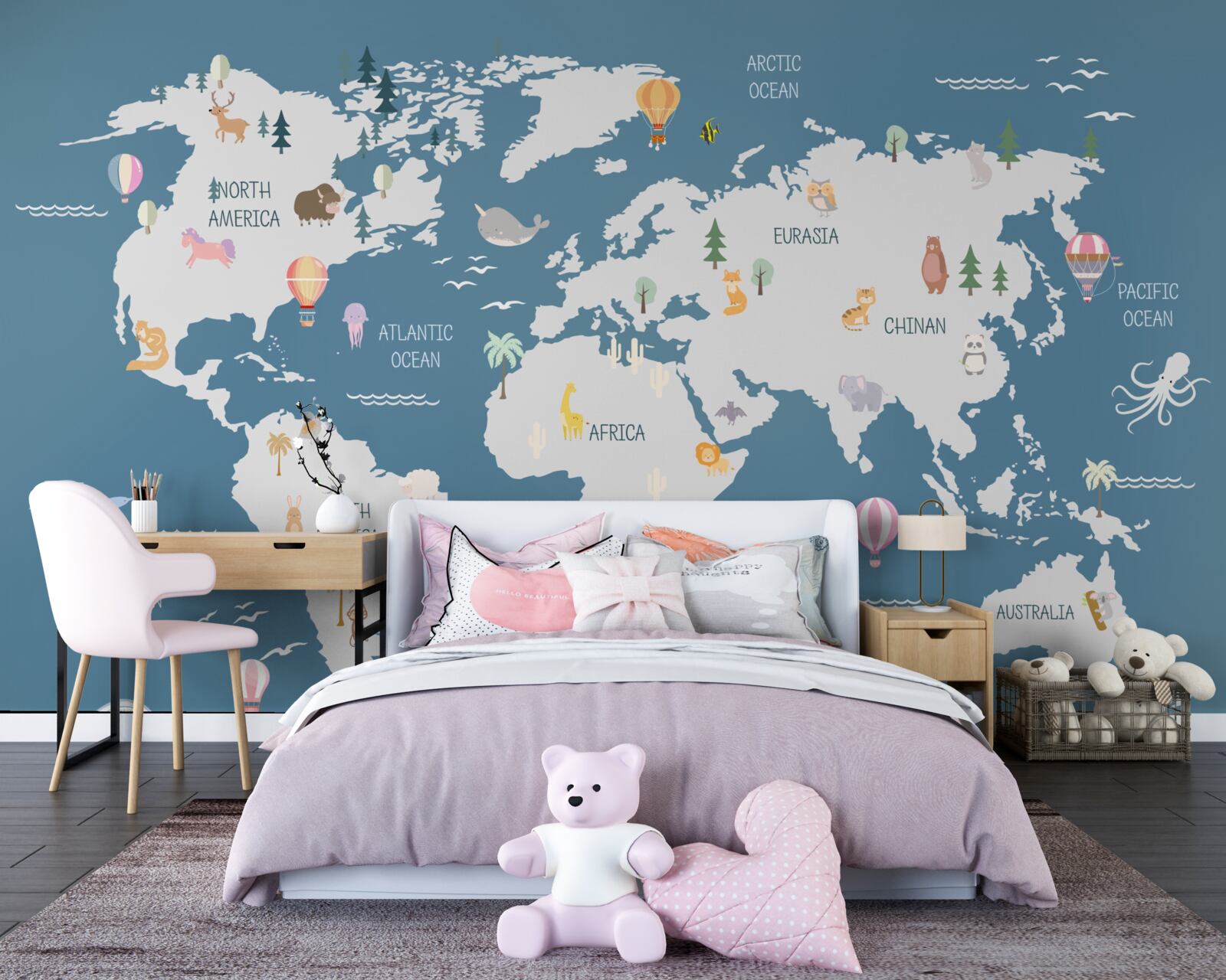 Carta da parati mappa del mondo su sfondo blu scuro